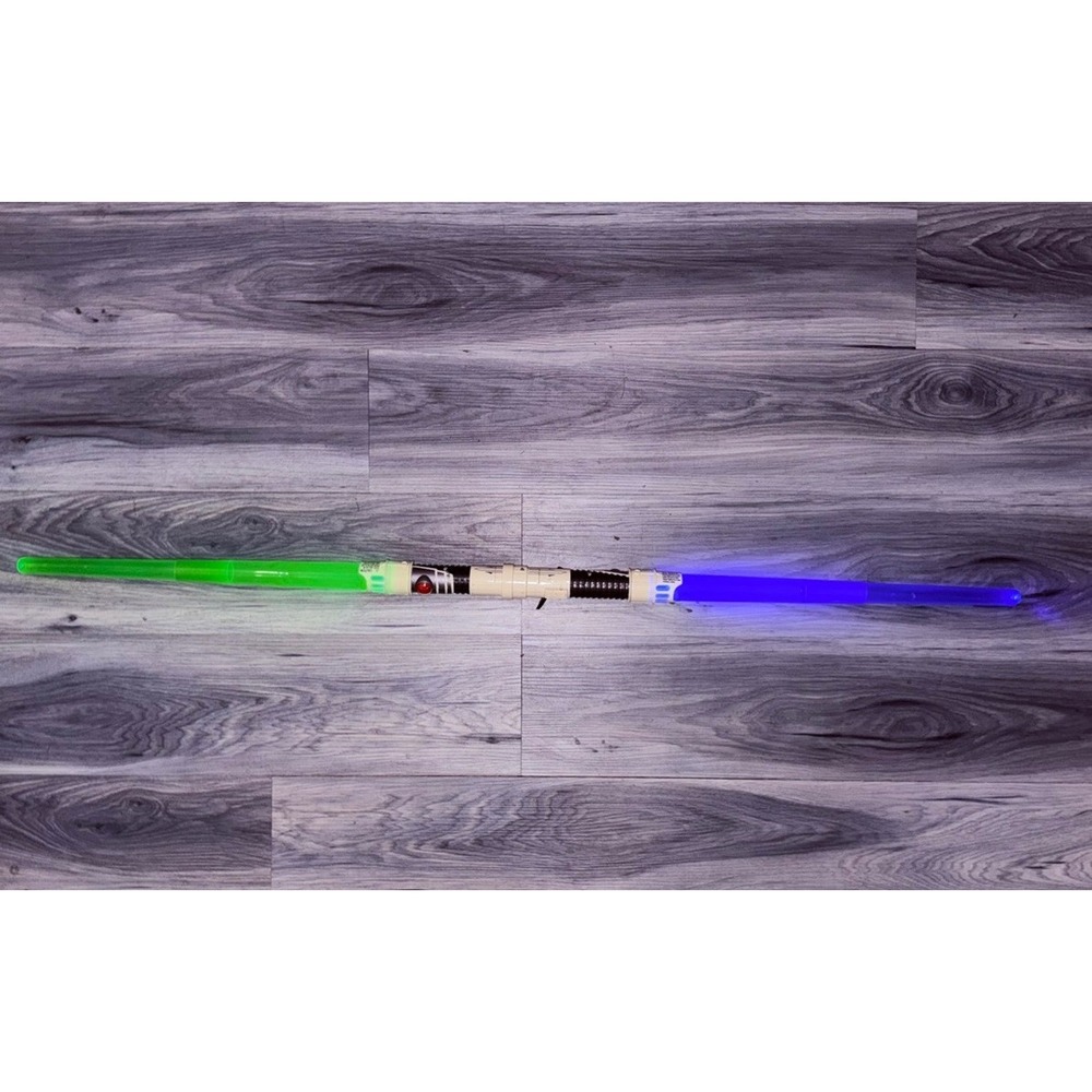 Star Wars Double Bladed Light Saber 2009 Green Blue WORKS LFL Hasbro Sounds/Ligh